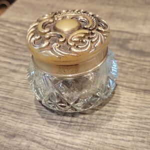 5 For 25.00/Silvertone/ Cut Glass Vanity Jar,Avon,EUC.Clean/ Empty